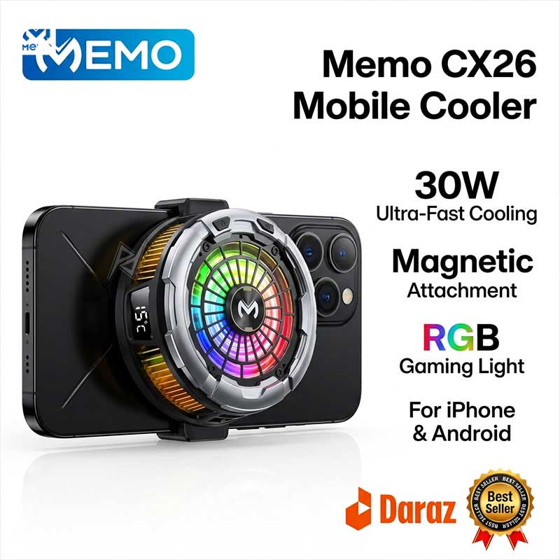 memo-cx26-ultra-30w-gaming-phone-cooler-3 ارزانترین قیمت خرید فن خنک کننده رادیاتوری مگنتی گوشی موبایل و آیپد ممو Memo CX26 Ultra 30W اورجینال