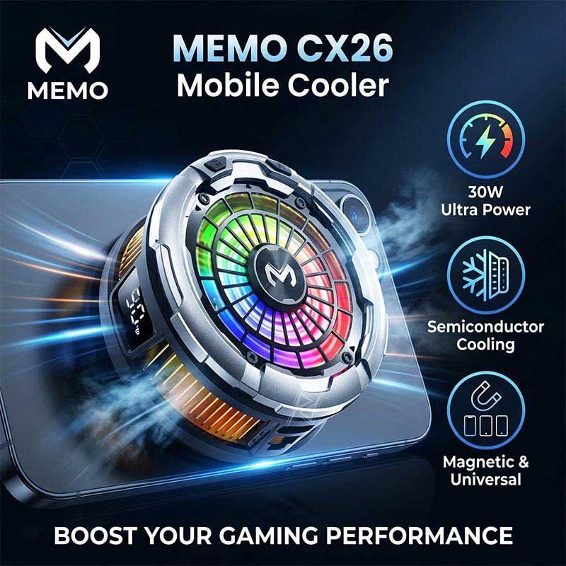 memo-cx26-ultra-30w-gaming-phone-cooler-5 خرید فن خنک کننده رادیاتوری مگنتی گوشی موبایل و آیپد ممو Memo CX26 Ultra 30W اورجینال با ارزانترین قیمت