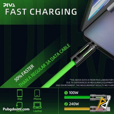 بهترین قیمت خرید کابل شارژ گیمینگ PD 100W پیوا Piva FC-03 اورجینال و اصل