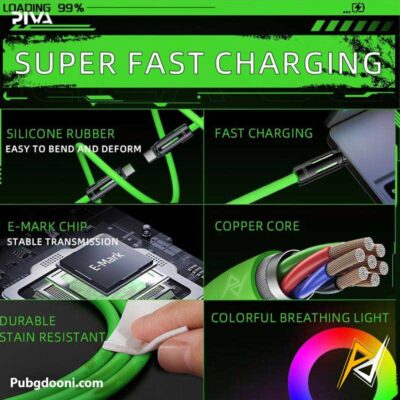 خرید کابل شارژ گیمینگ PD 100W پیوا Piva FC-03 اورجینال اصل با بهترین قیمت