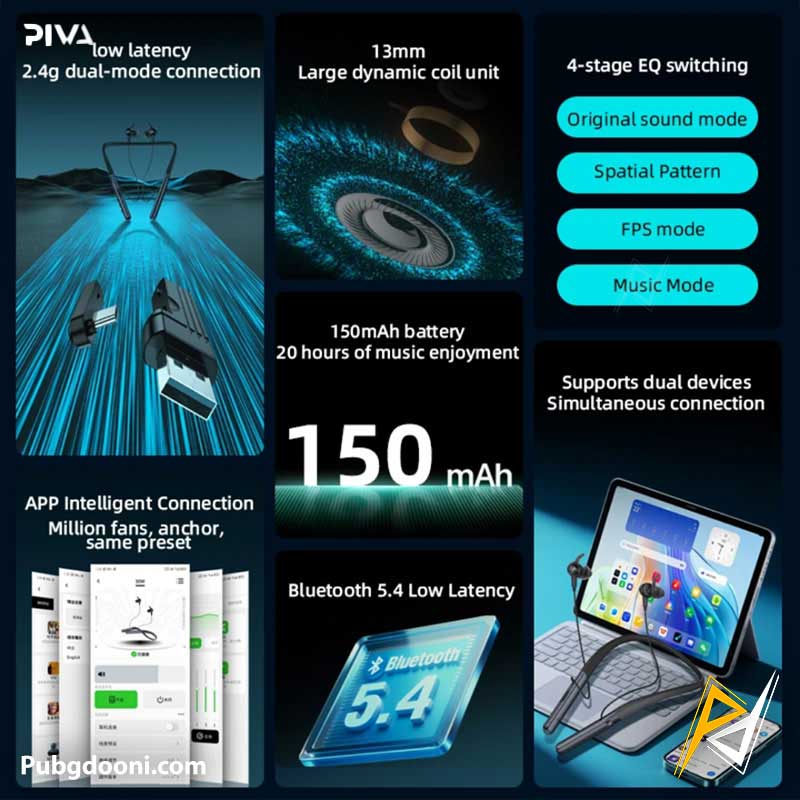 piva-s6w-neckband-gaming-earphones-4 خرید هندزفری گیمینگ گردنی پیوا Piva S6W اورجینال با ارزانترین قیمت