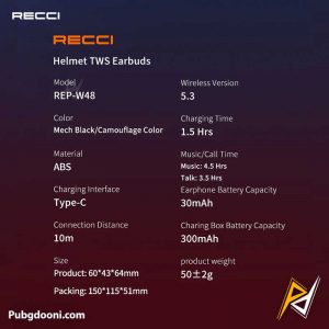 قیمت و مشخصات ایرپاد و هندزفری بلوتوثی گیمینگ رسی RECCI W48 Helmet اورجینال
