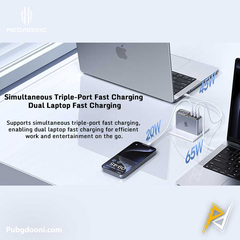 redmagic-dao-140w-quad-port-gan6-pro-charger-10 ارزانترین قیمت خرید آداپتور فست شارژ 140W ردمجیک RedMagic DAO 140W Gan6 Pro Charger اورجینال اصل